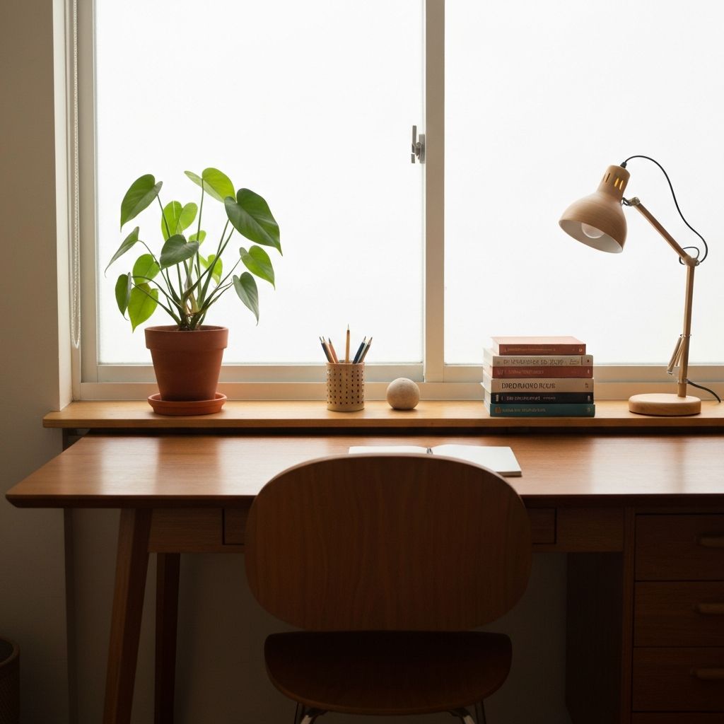 Arbeitsplatz mit Pflanze und natürlichem Licht