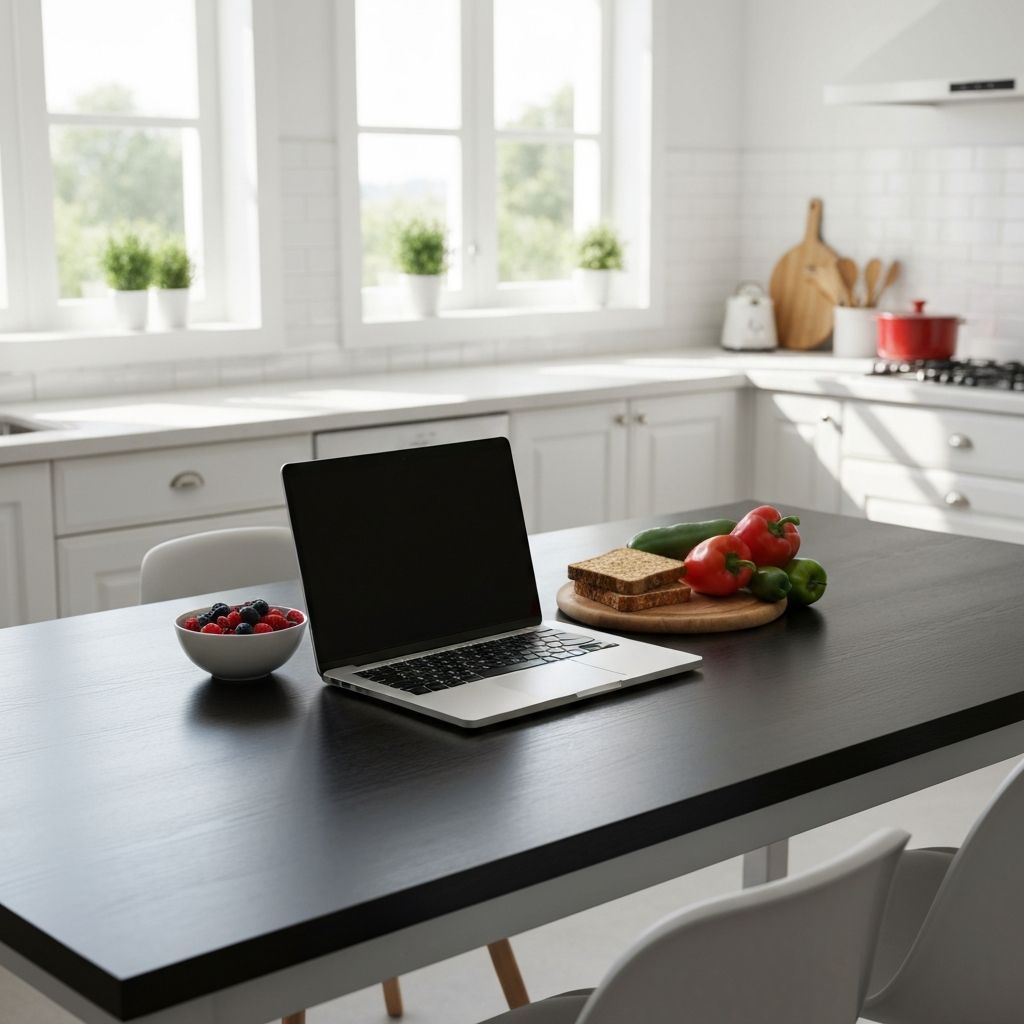 Laptop auf Küchentisch